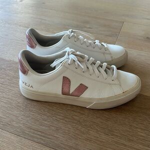 Veja Women's White and Rose Gold Sneakers